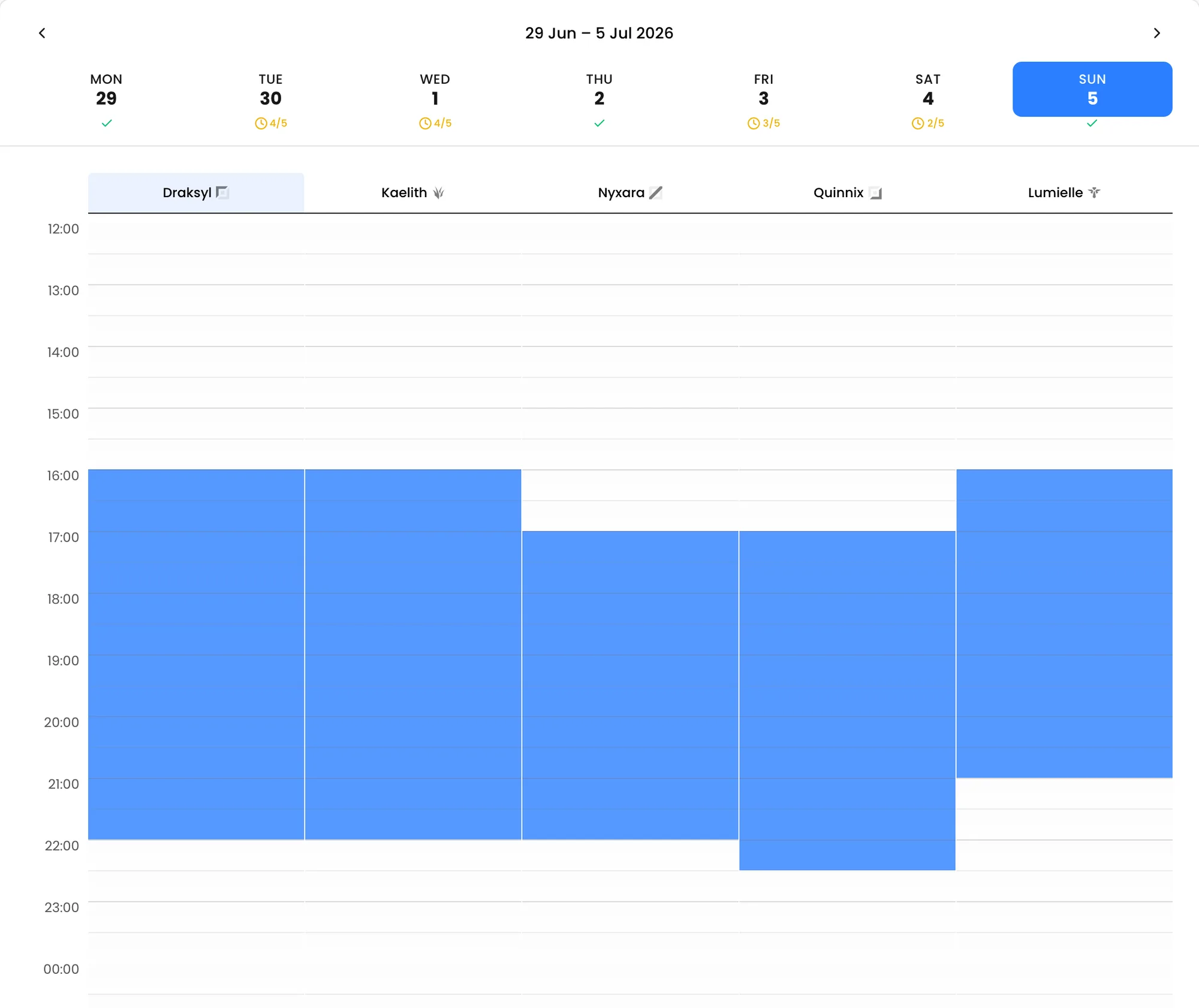 TeamManager availability calendar with the whole team's free slots for the week